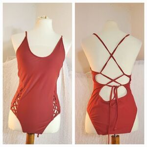 Xhilaration Orange Cut Out One Piece Swimsuit Size Large